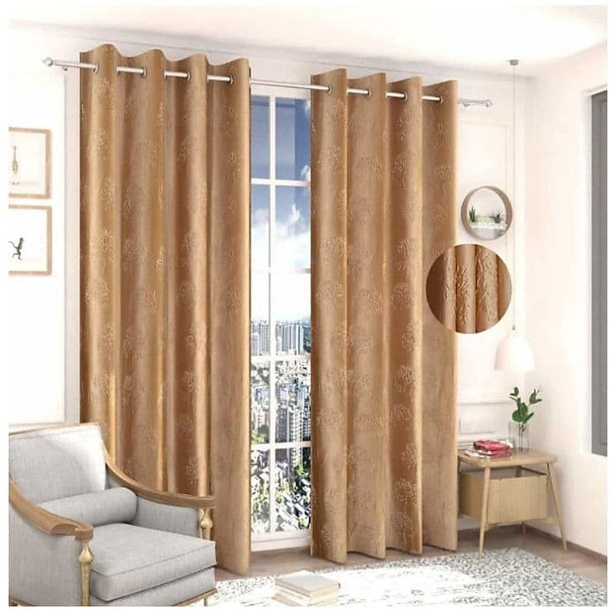 Rensum Tree Punch Long Crush Curtains for Long Door 9Ft Set of 2, Heavy Polyester Curtain Drapes for Living Room Bedroom, Eyelet