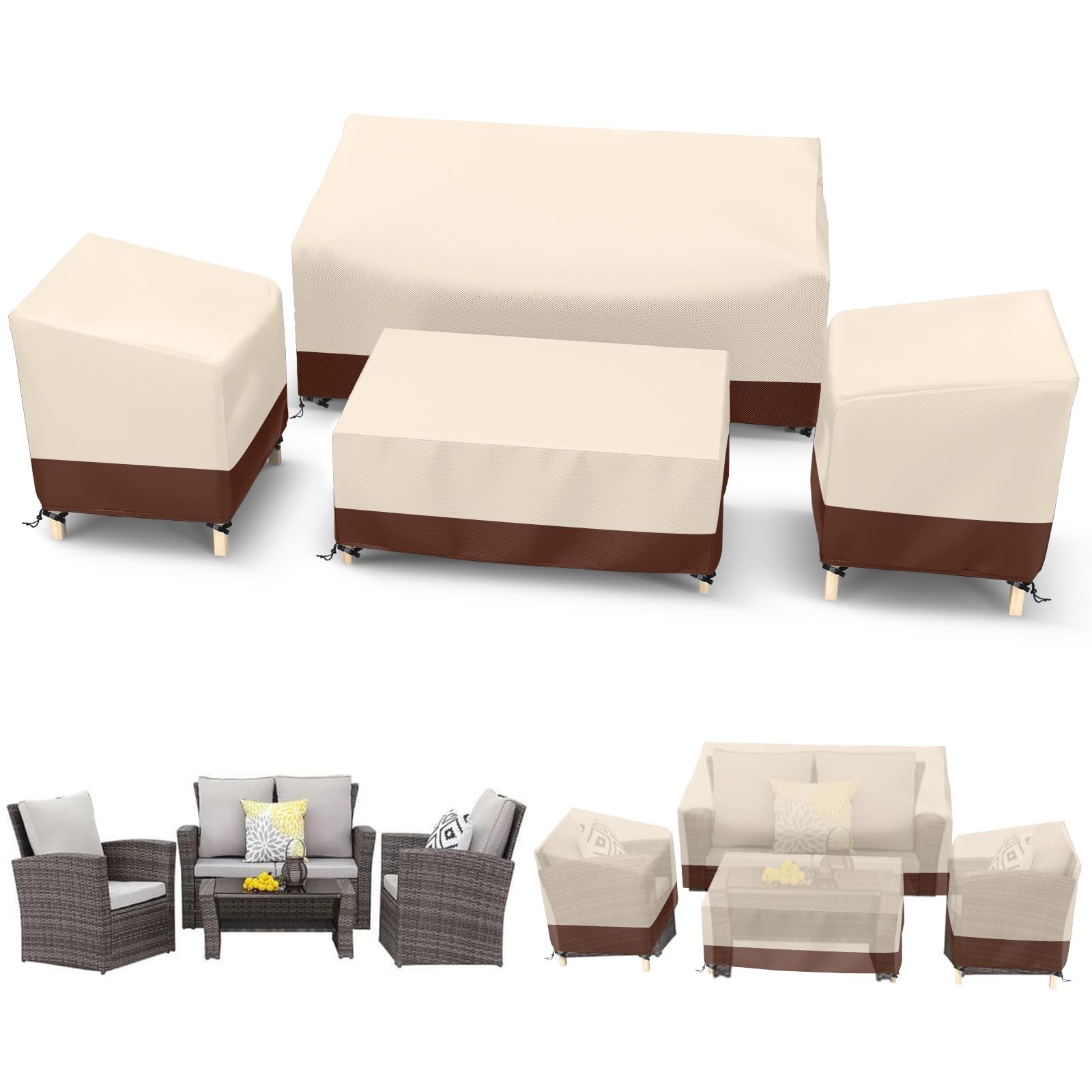 Startwo Patio Furniture Covers 4 Piece Set Outdoor Furniture Covers Waterproof, Heavy Duty 600D Patio Furniture Set Cover For Ch