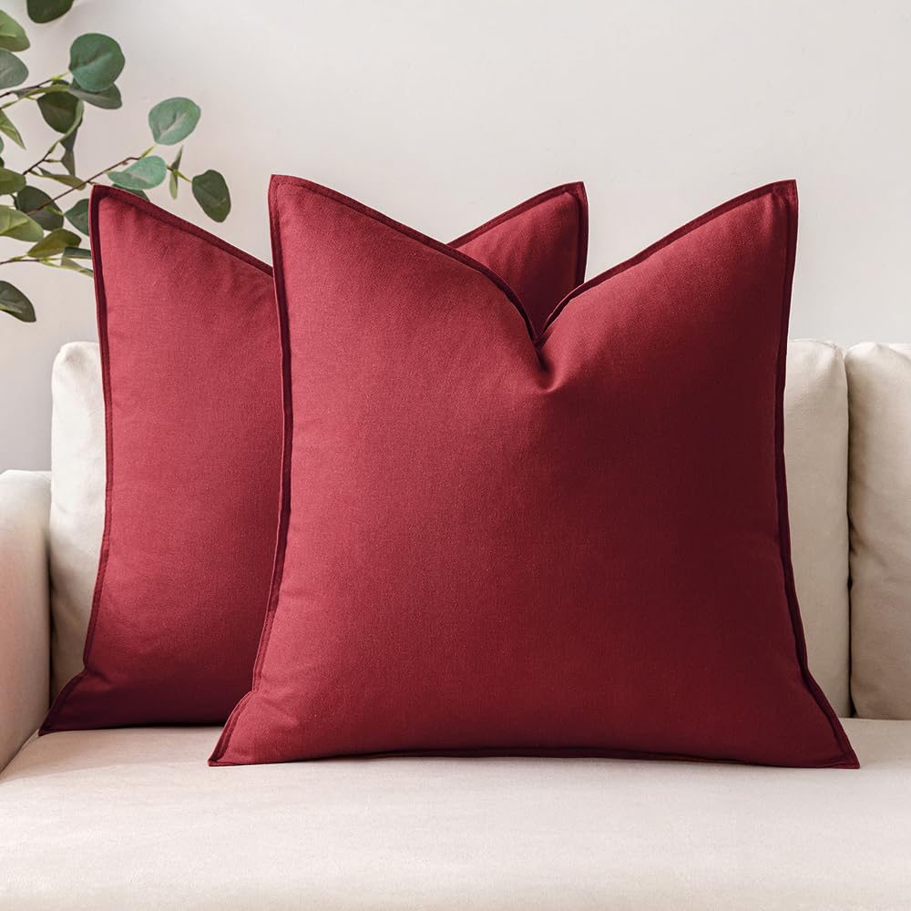 Miulee Pack Of 2 Christmas Burgundy Red Pillow Covers 20X20 Inch Decorative Couch Throw Pillow Covers Linen Cushion Covers Set M