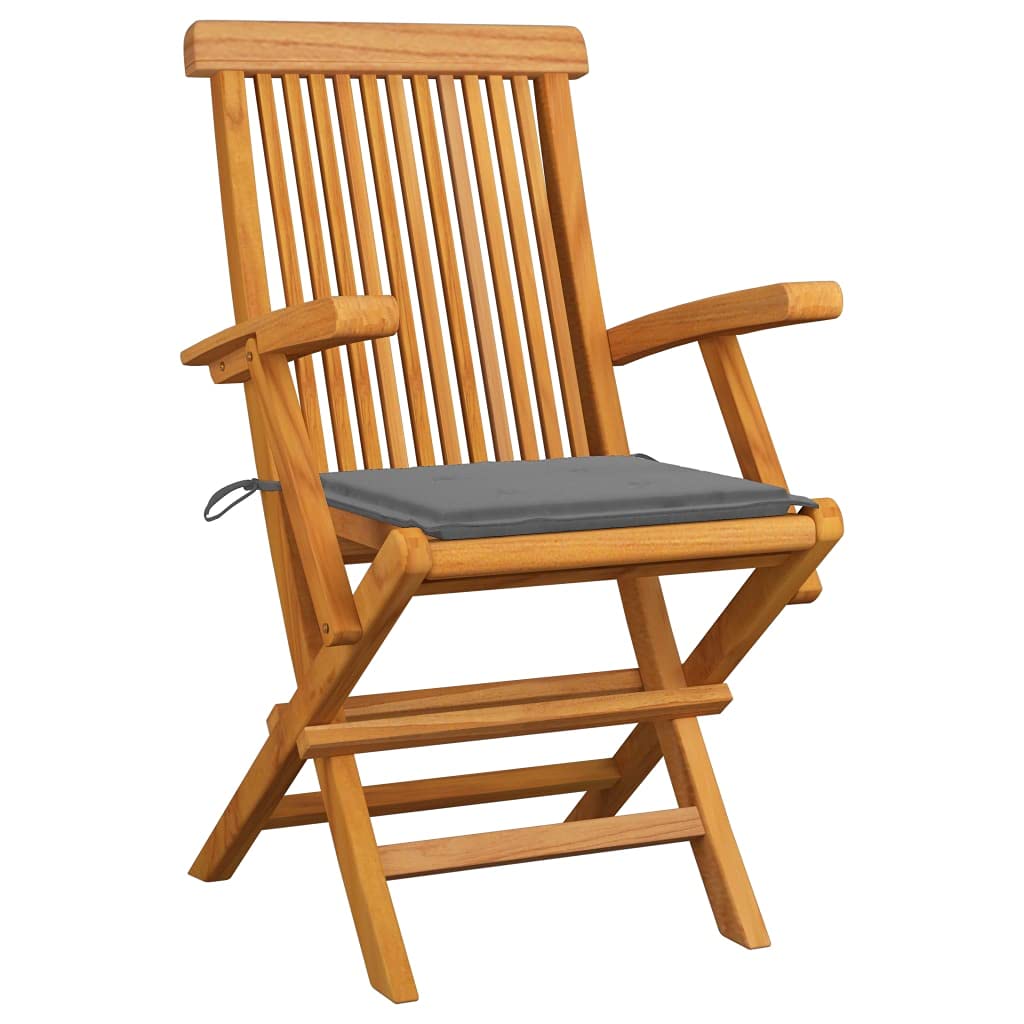 vidaXL Solid Teak Wood Patio Chair with Gray Cushions