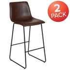 Flash Furniture Reagan 30" Leathersoft Barstools With Footrest, Mid-Century Modern Bucket Style Bar Height Stools, Set Of 2, Dark Brown