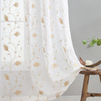 Floral Embroidery Beige Sheer Curtains 84 Inches Long, Rod Pocket Sheer Drapes for Living room, Bedroom, 2 Panels, 52''x 84'', S