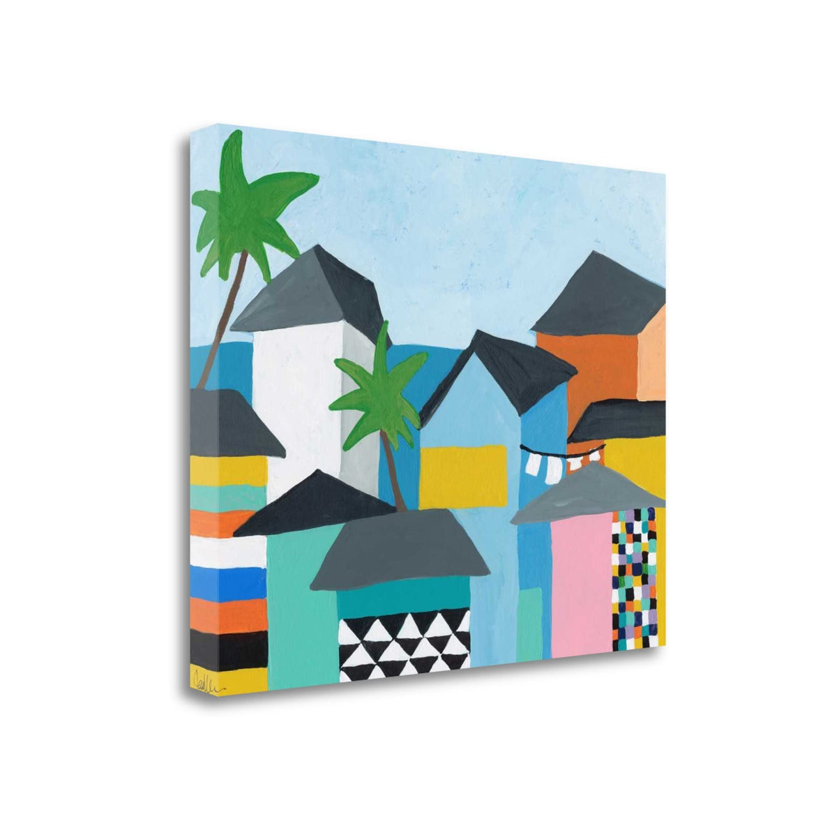 32' Colorful Fun Beachfront Houses Print on Gallery Wrap Canvas Wall Art