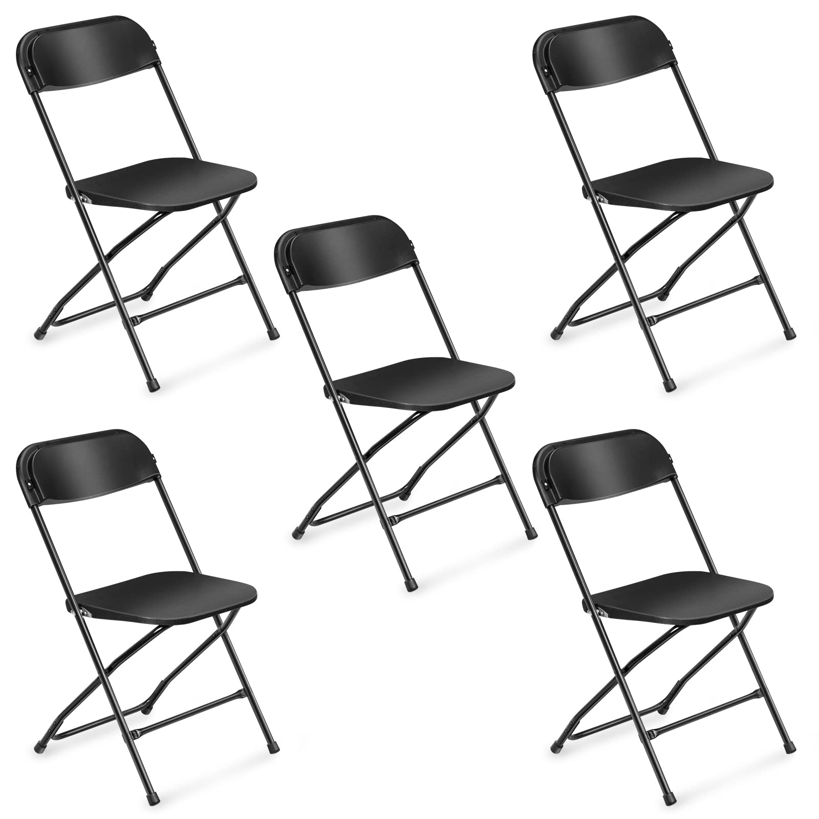 VINGLI 5 Pack Black Plastic Folding Chair, Indoor Outdoor Portable Stackable Commercial Seat with Steel Frame 350lb. Capacity fo