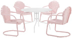 Crosley Furniture Tulip 5-Piece Outdoor Dining Set For 4, Retro Metal Round Patio Table And Chairs For Deck, Pastel Pink Gloss