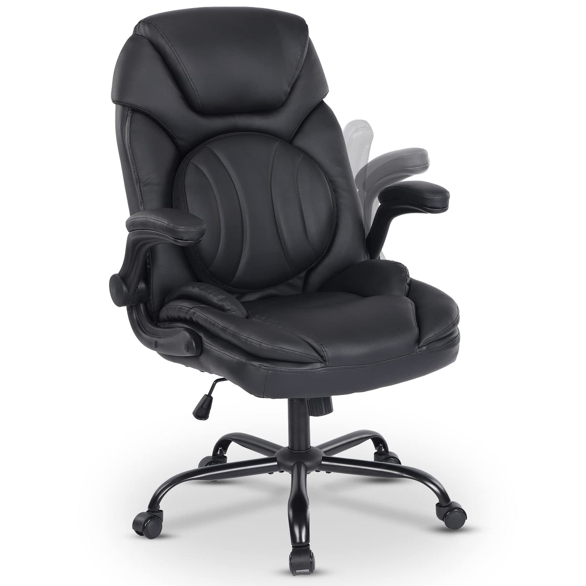 Comermax Ergonomic Executive Office Chairs With Lumbar Support, Pu Leather Home Office Desk Chairs With Wheels And Flip Up Arms,