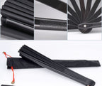 Folding Fan Black-Large Hand Fan Chinese Kung Fu Tai Chi Plastic-Nylon Hand Held Folding Fans For Men/Women With A Fabric Case F