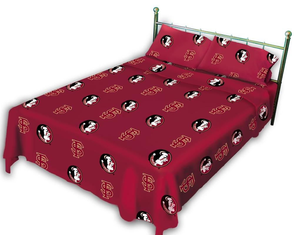 College Covers Everything Comfy Florida State Seminoles Queen Sized 4 Piece Sheet Set, Team Color Background, 1 Flat Sheet, 1 Fi