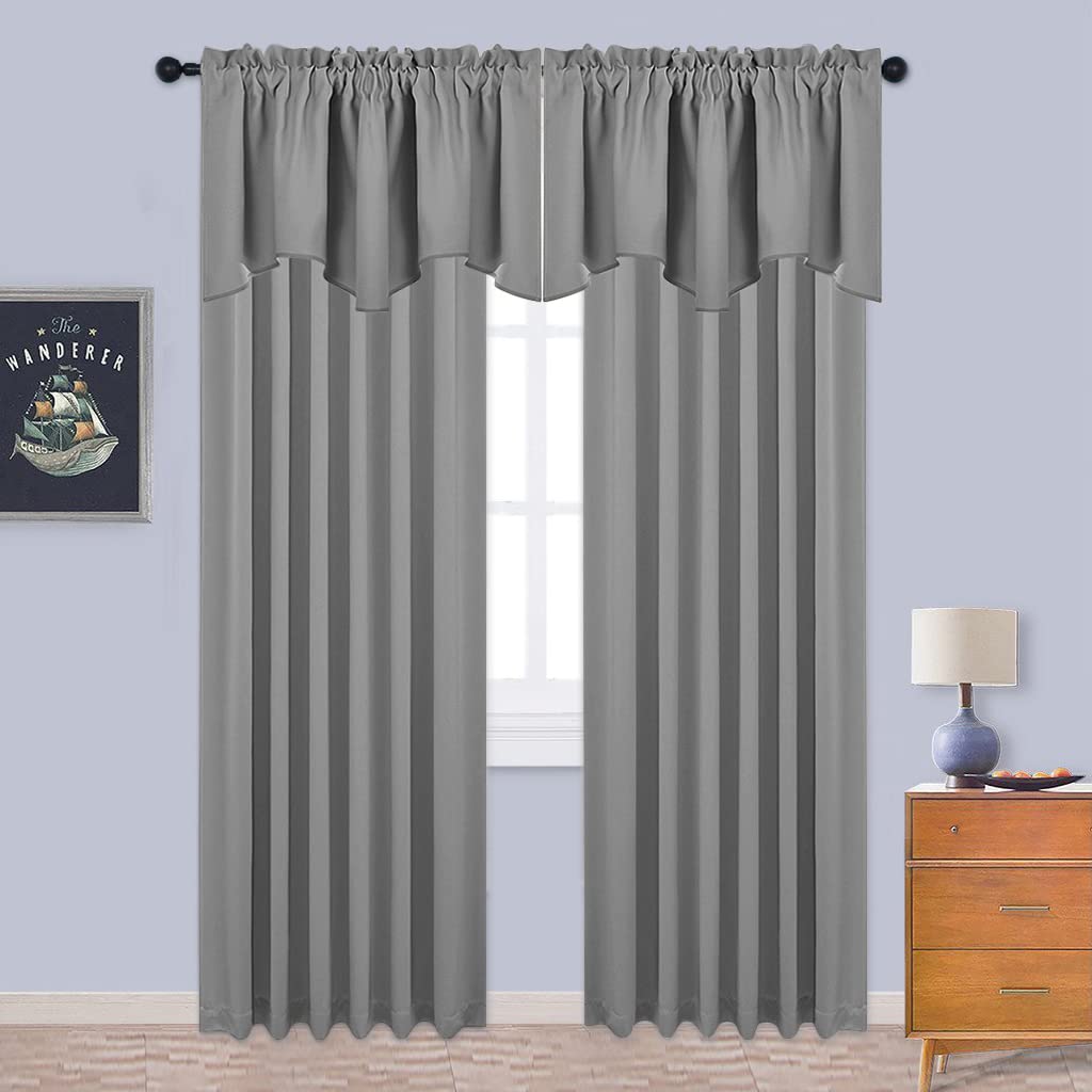Nicetown Silver Grey Valances For Windows - Thermal Insulated Blackout Kitchen Curtain Valances Rod Pocket Tiers For Living Room
