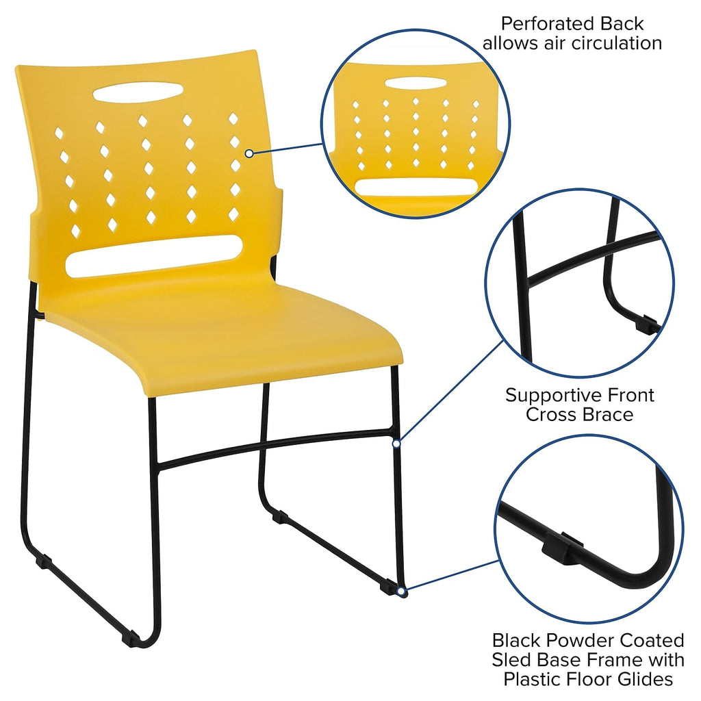 Flash Furniture Hercules Series 881 Lb. Capacity Yellow Sled Base Stack Chair With Air-Vent Back