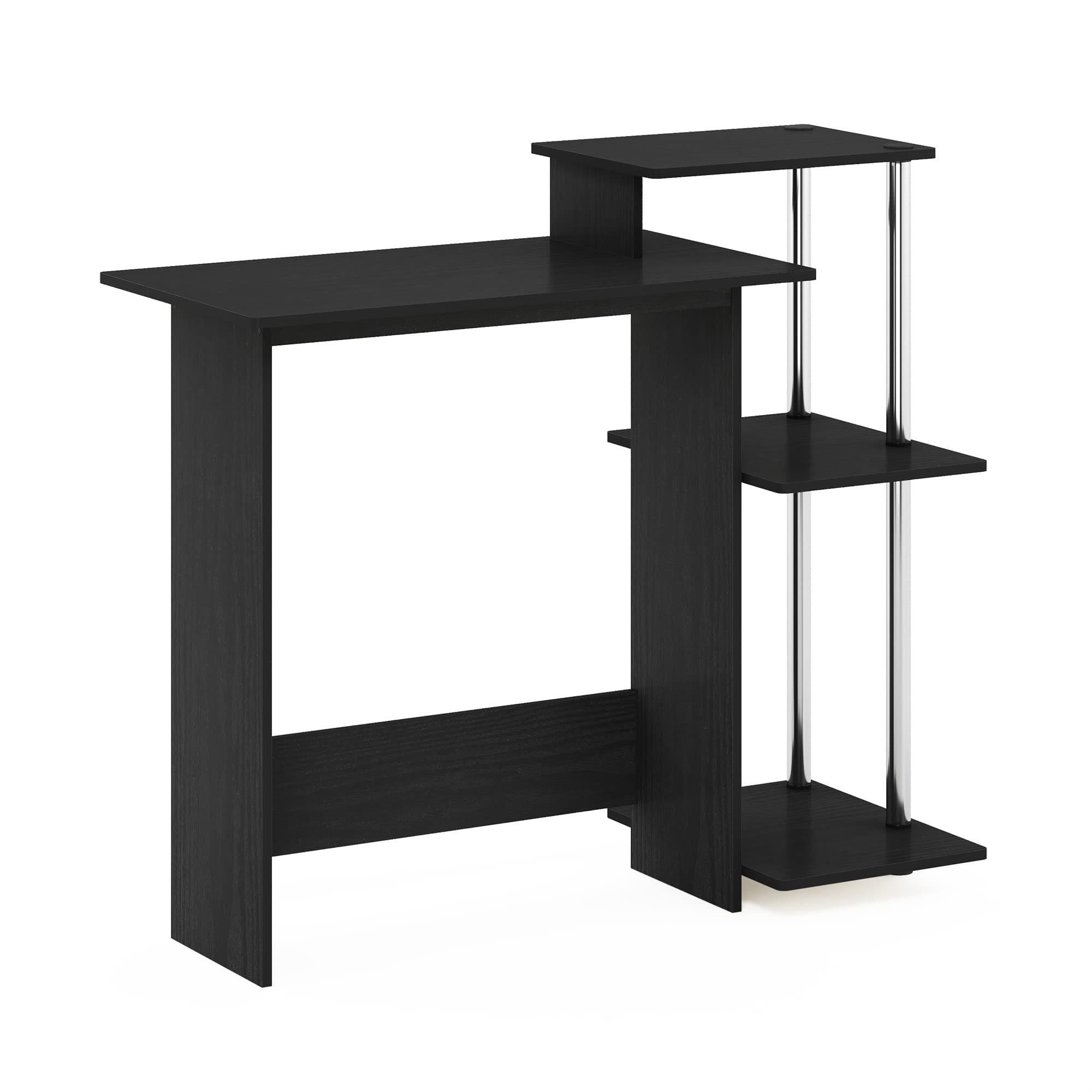 Furinno Efficient Home Laptop Notebook Computer Desk with Square Shelves, Side, Americano/Chrome