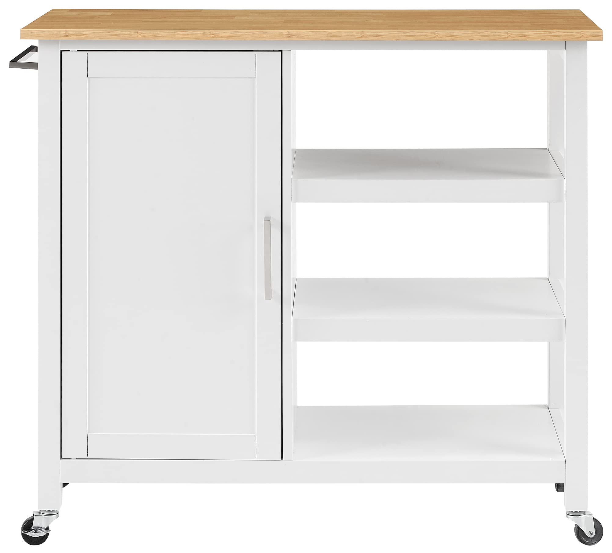 Crosley Furniture Tristan Open Rolling Kitchen Island Cart, Microwave Stand, Coffee Bar, With Shelves, White