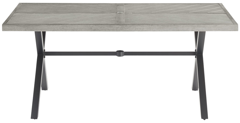 Crosley Furniture Otto 6-Person Rectangular Outdoor Dining Table with Umbrella Hole for Outside Patio, Matte Black with Gray Tabletop
