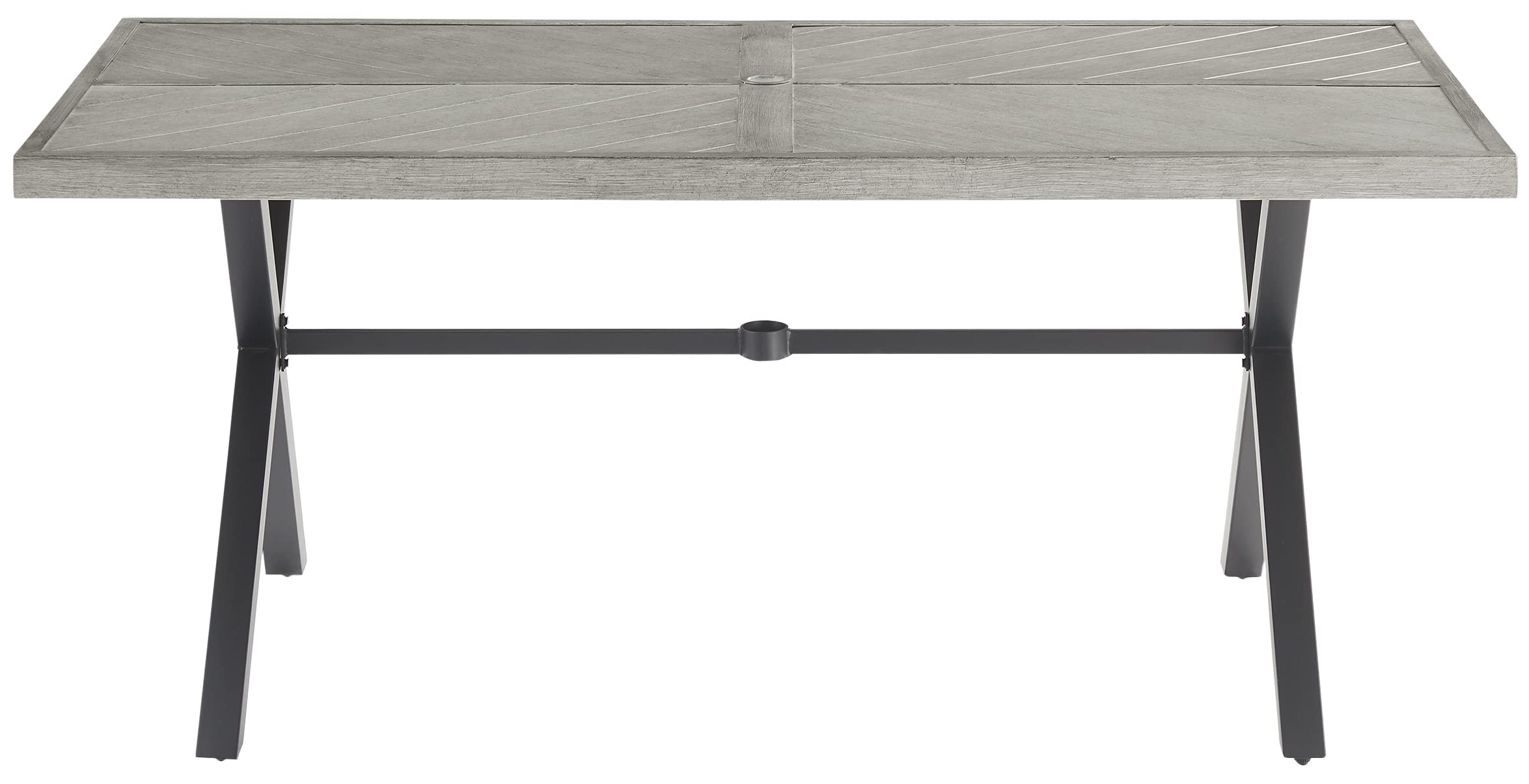 Crosley Furniture Otto 6-Person Rectangular Outdoor Dining Table with Umbrella Hole for Outside Patio, Matte Black with Gray Tabletop