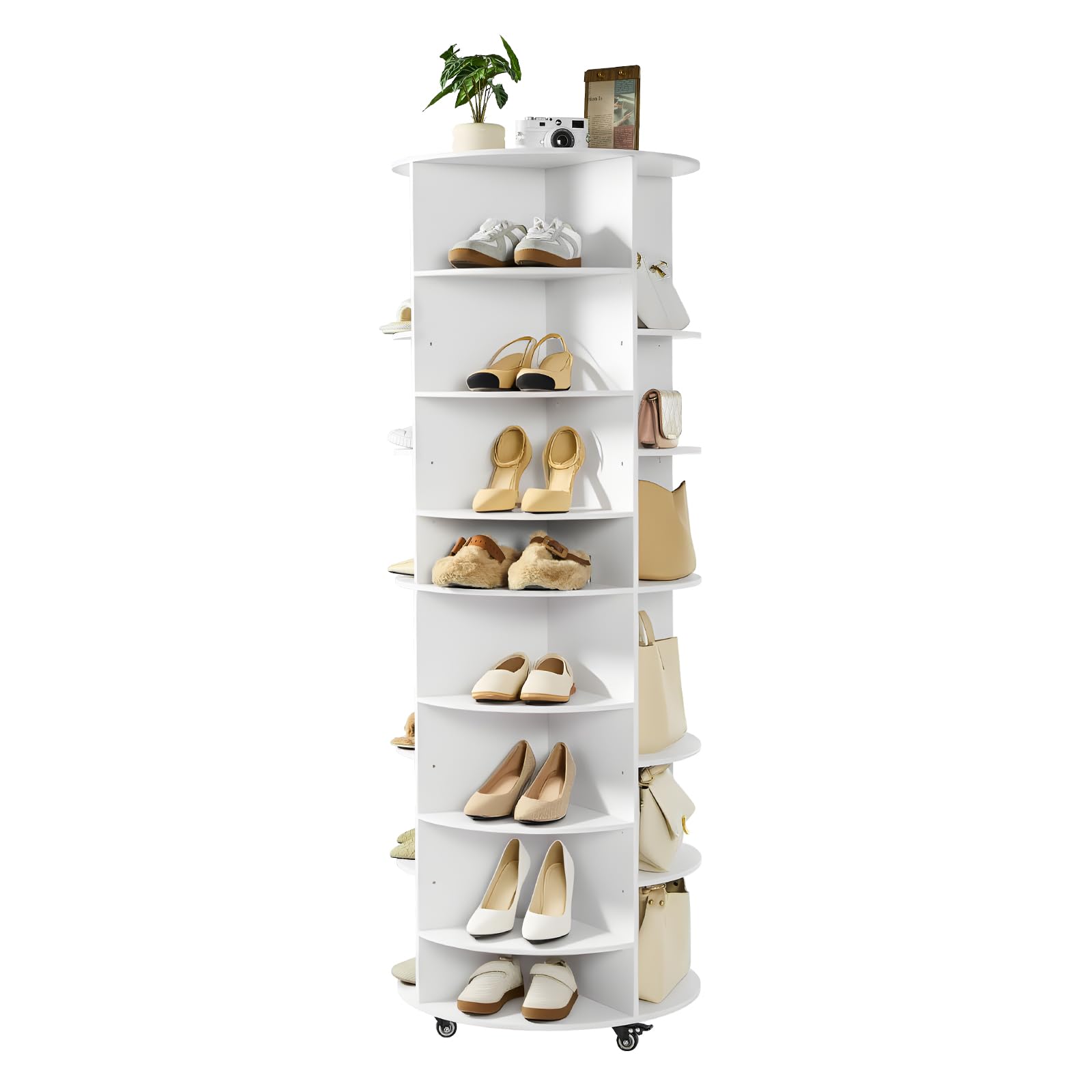 VEVOR 7 Tier Rotating Shoe Rack Tower with Adjustable Shelves, Movable 360 Spinning Carousel Display with Wheels, Lazy Susan Org