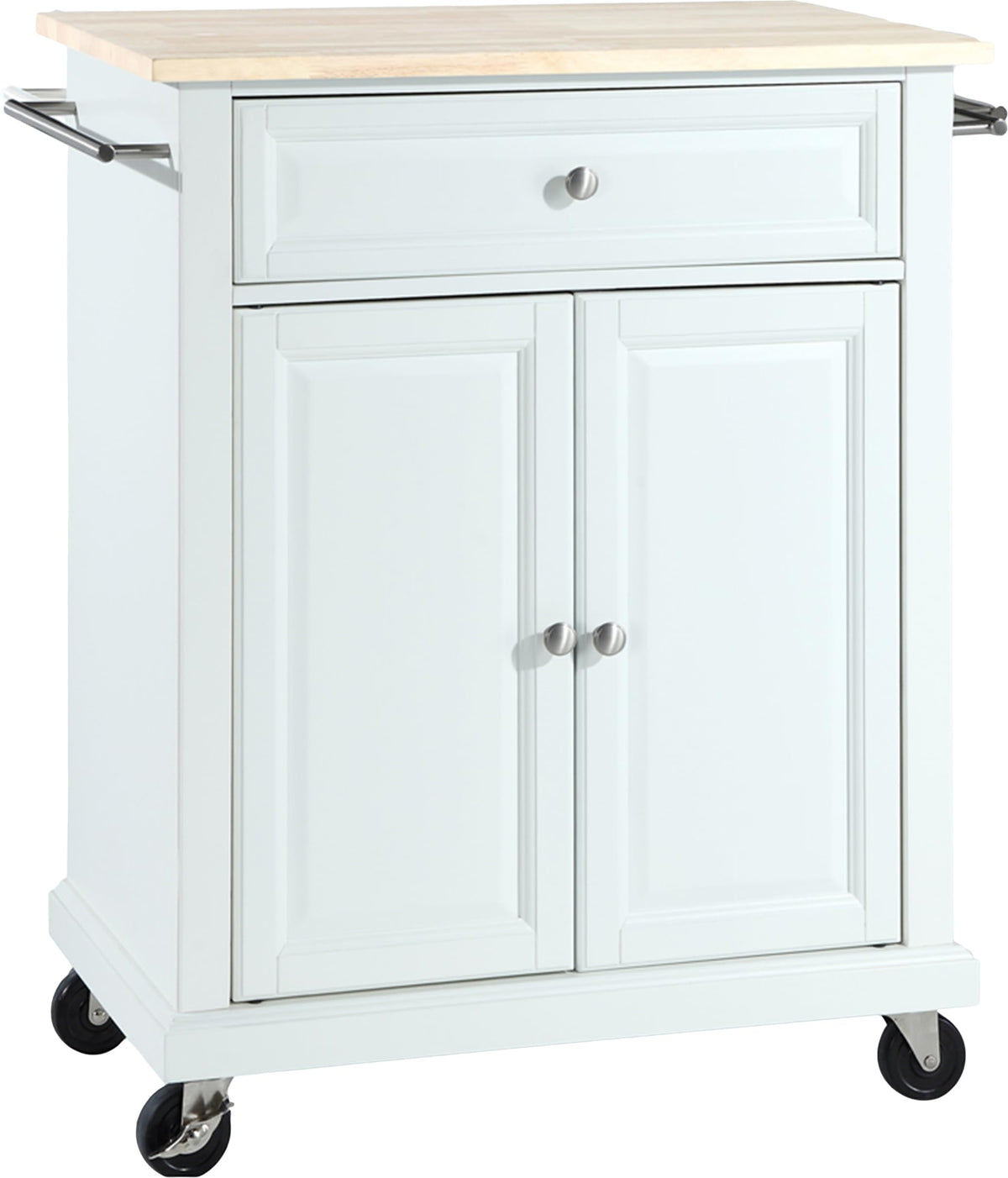 Crosley Furniture Compact Wood Top Small Rolling Cart with Shelves, Microwave Stand with Towel Rack, White