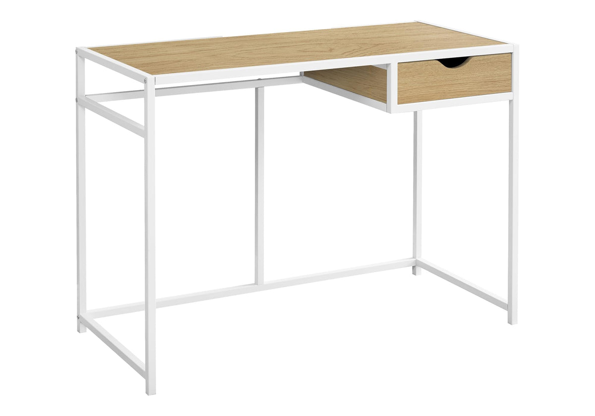 Monarch Specialties 7575 Computer Desk, Home Office, Laptop, Storage Drawer, 42' L, Work, Metal, Laminate, Contemporary, Modern Desk-42, 42.25' L x 20' W x 30' H, Natural Wood-Look/White