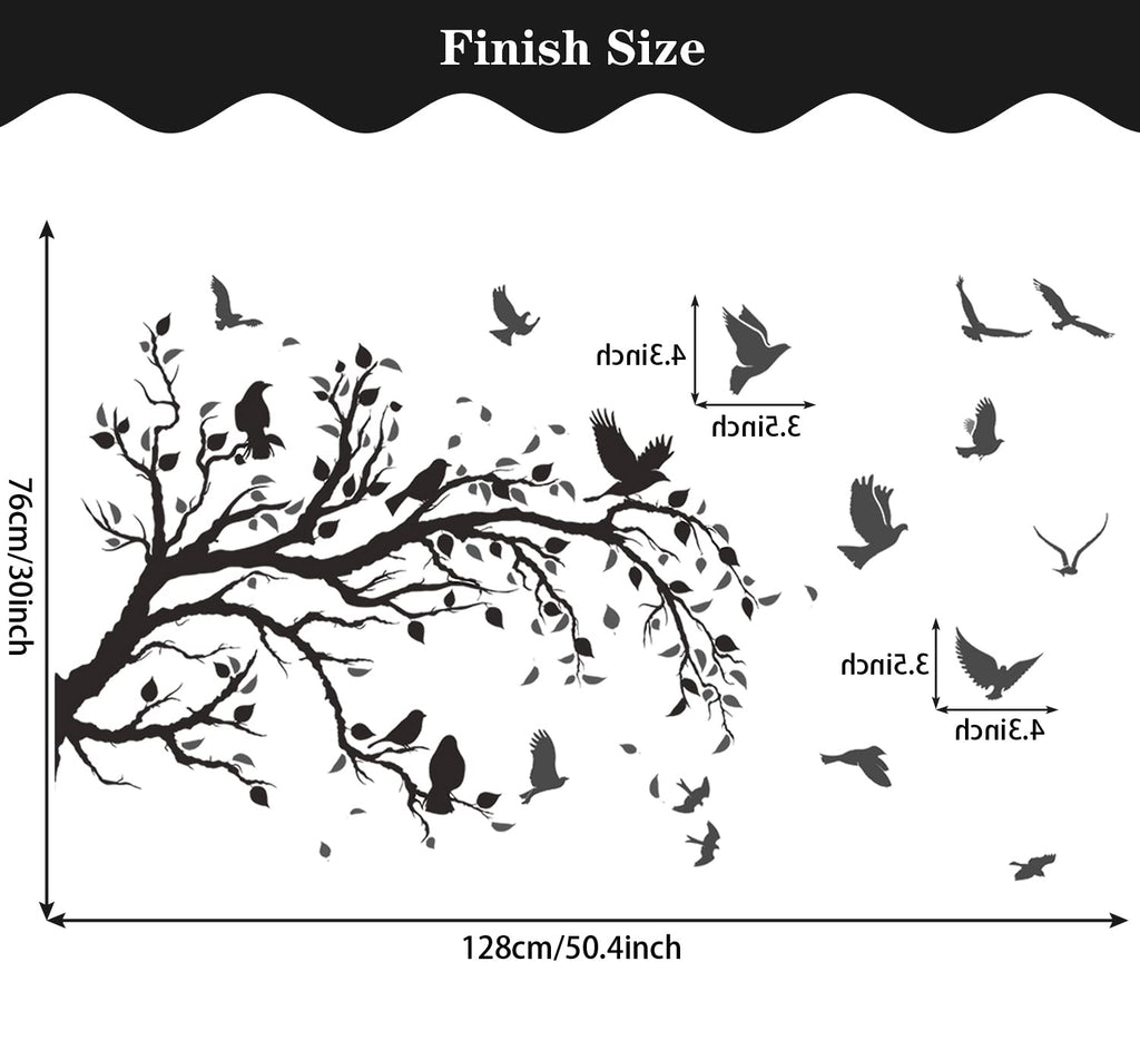 Mefoss Black Tree Branch Wall Stickers Flying Birds Scenery Wall Decal Art Peel And Stick Vinyl Wall Murals Home D  Cor For Livi
