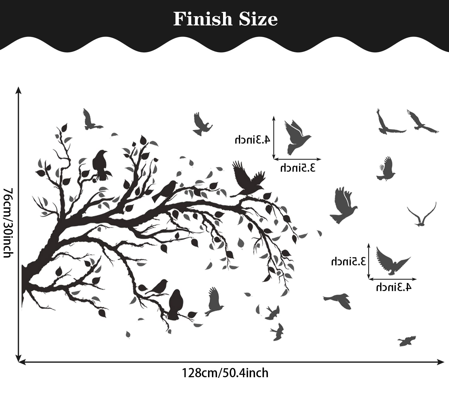 Mefoss Black Tree Branch Wall Stickers Flying Birds Scenery Wall Decal Art Peel And Stick Vinyl Wall Murals Home D  Cor For Livi