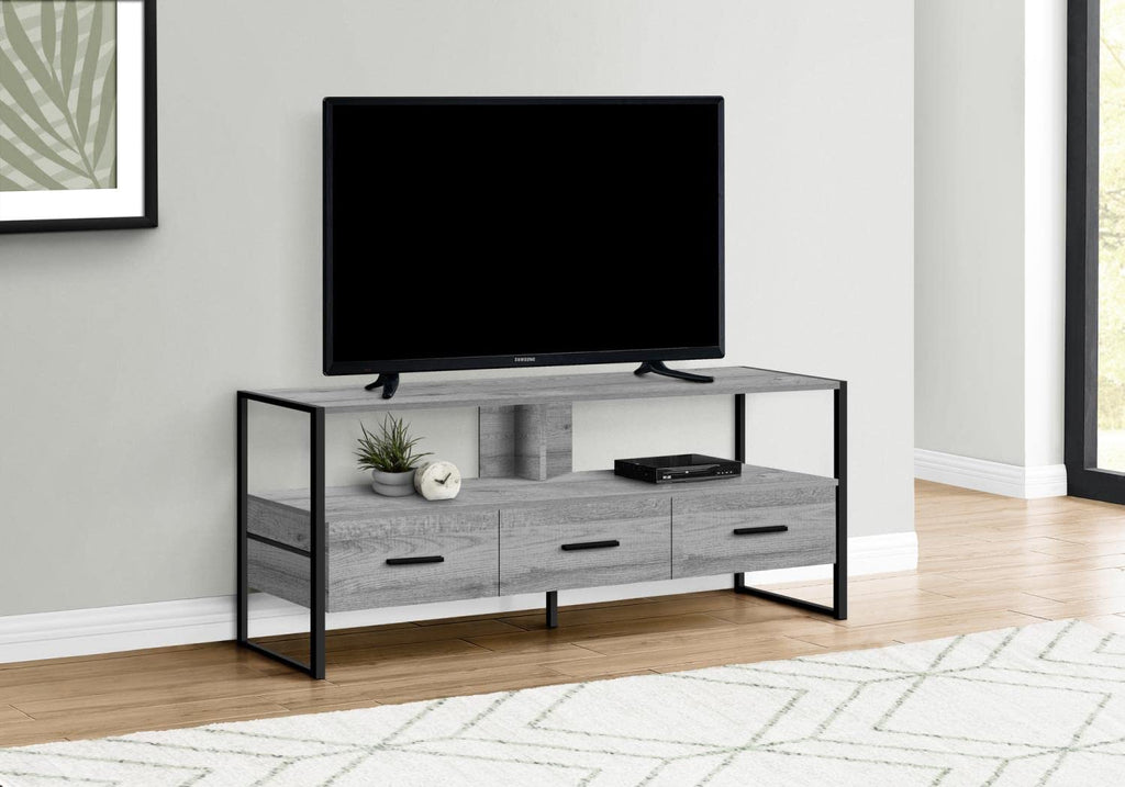 Monarch Specialties I 2617 Tv Stand, 48 Inch, Console, Media Entertainment Center, Storage Drawers, Living Room, Bedroom, Laminate, Metal, Grey, Black