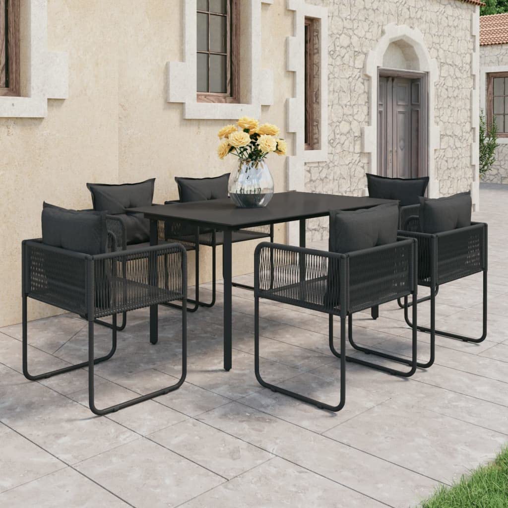 vidaXL 7-Piece Outdoor Dining Set - Modern Patio Furniture with PVC Rattan Chairs, Glass Top Table, and Durable Steel Frame - Ideal for Garden, Patio, Terrace