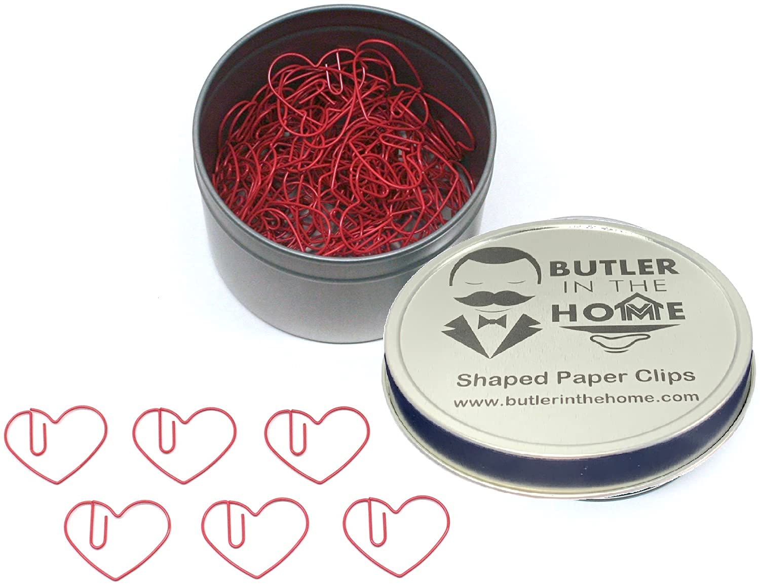 Butler In The Home Love Heart Shaped Paper Clips Great For Paper Clip Collectors Or Office Gift - Comes In Round Tin With Lid An