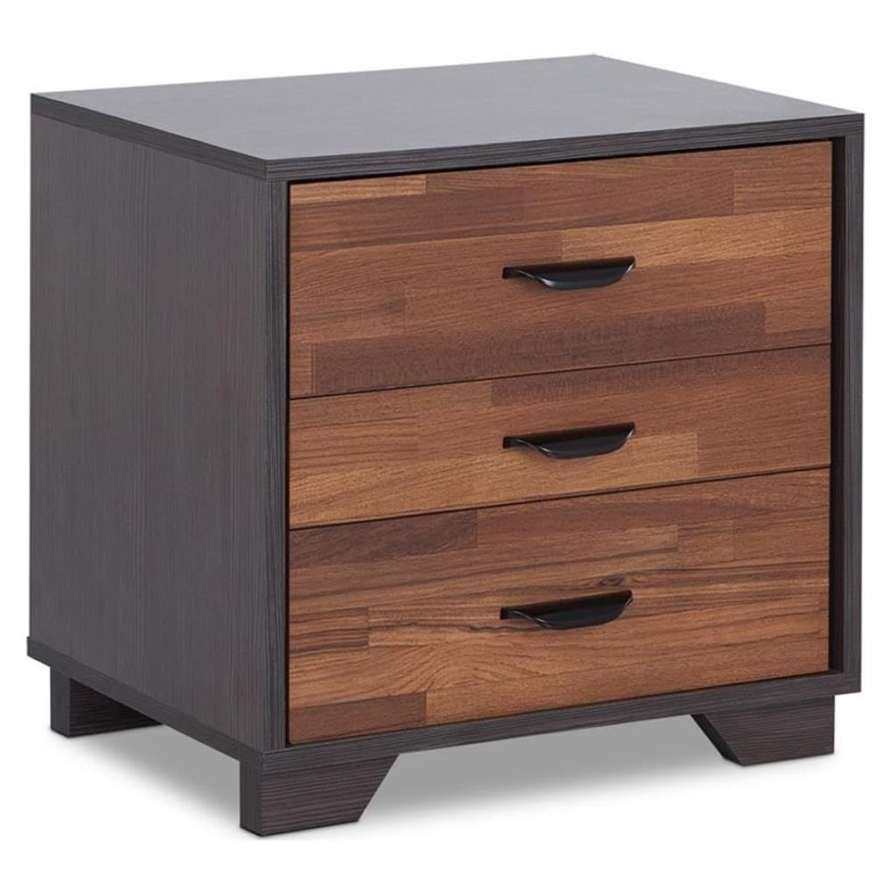 Acme Eloy Wooden Nightstand With 3 Storage Drawers In Walnut And Espresso