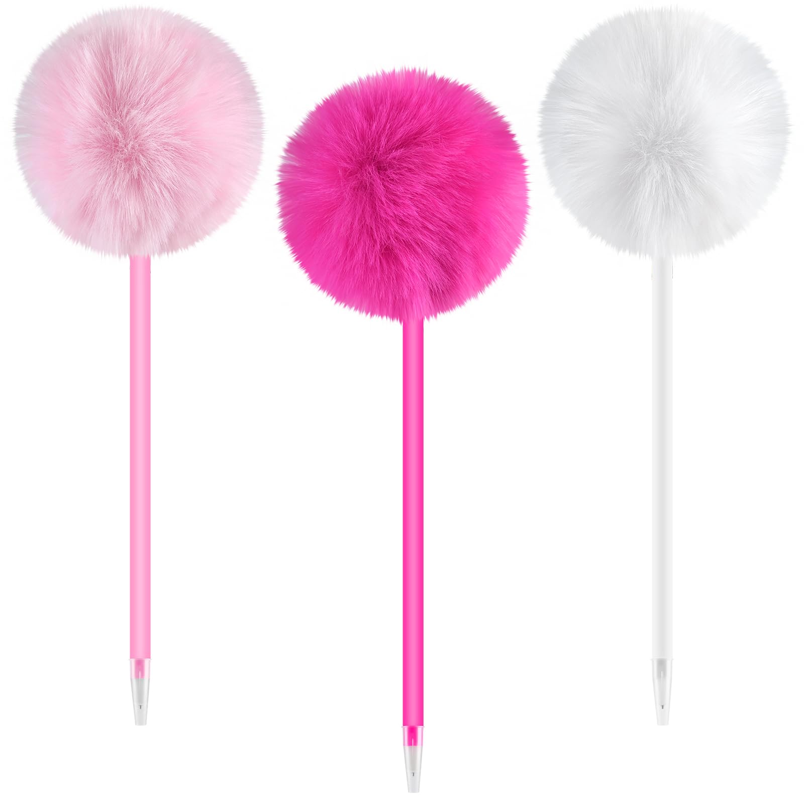 Zuazaor 3 Pieces Colorful Fuzzy Pens Funny Pens Pom Pom Ballpoint Pen Fluffy Pompoms Plastic Rollerball Pens for Women Party Sup