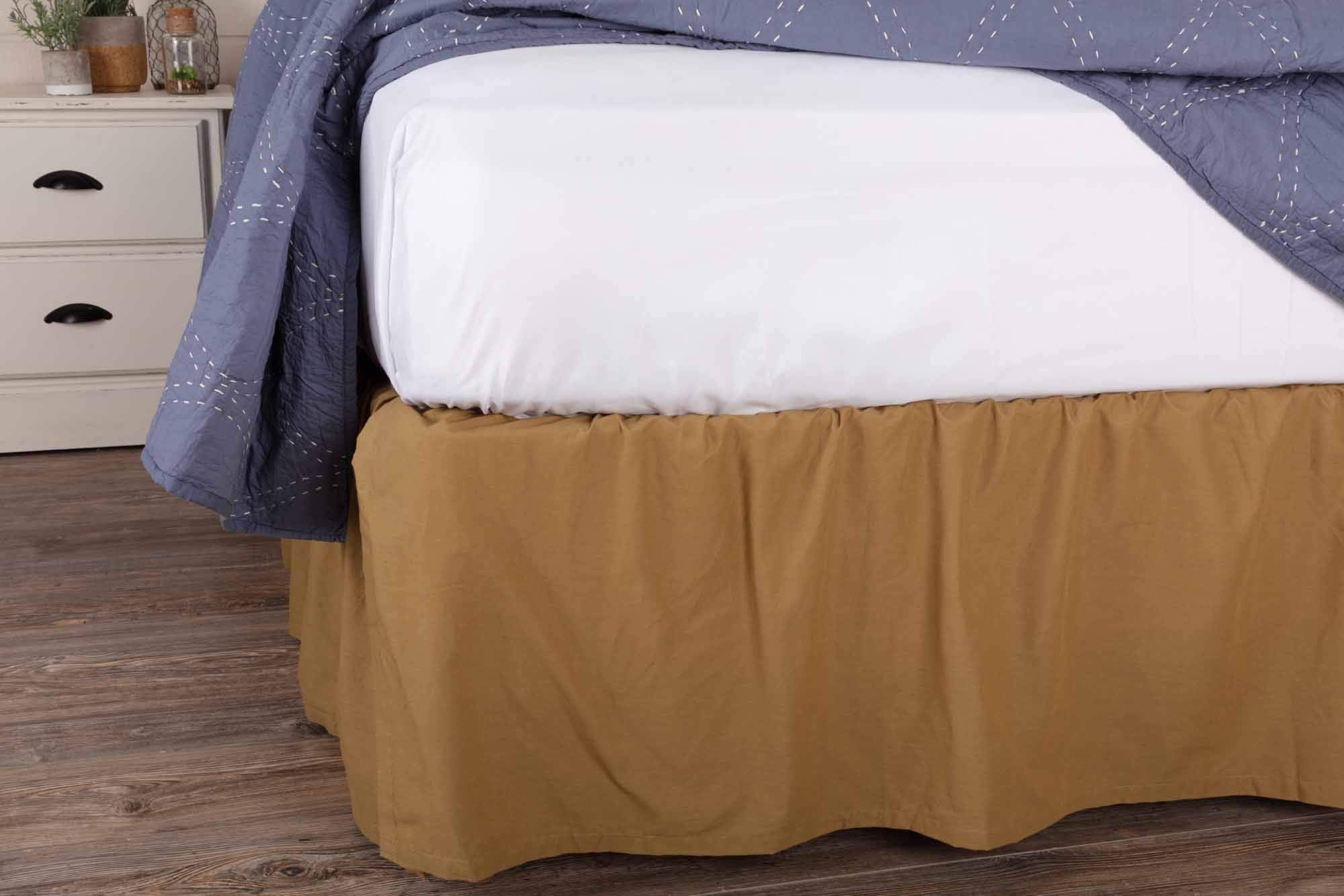 Vhc Brands Bed Skirts Solid King Ruffled Cotton Bed Skirt In Tan
