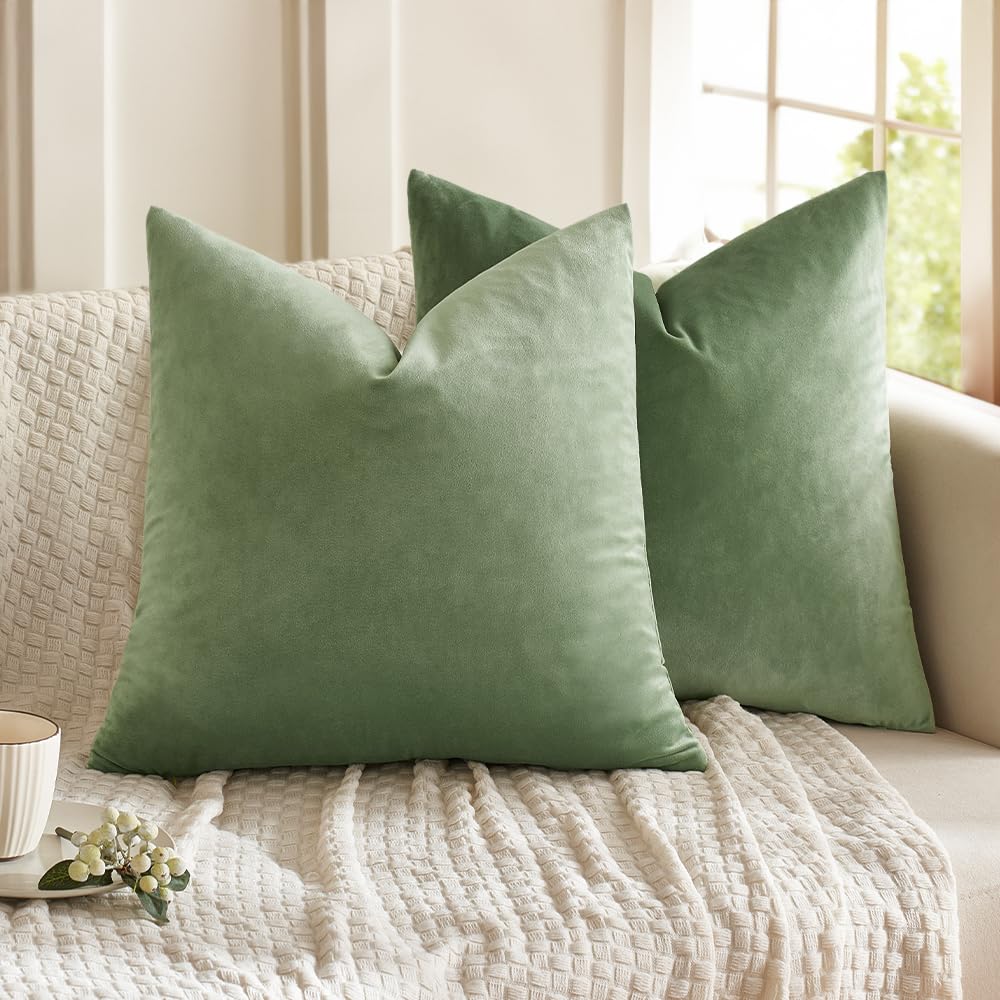Miulee Pack Of 2 Sage Green Pillow Covers 24X24 Inch Decorative Velvet Throw Pillow Covers Modern Soft Couch Throw Pillows Farmh
