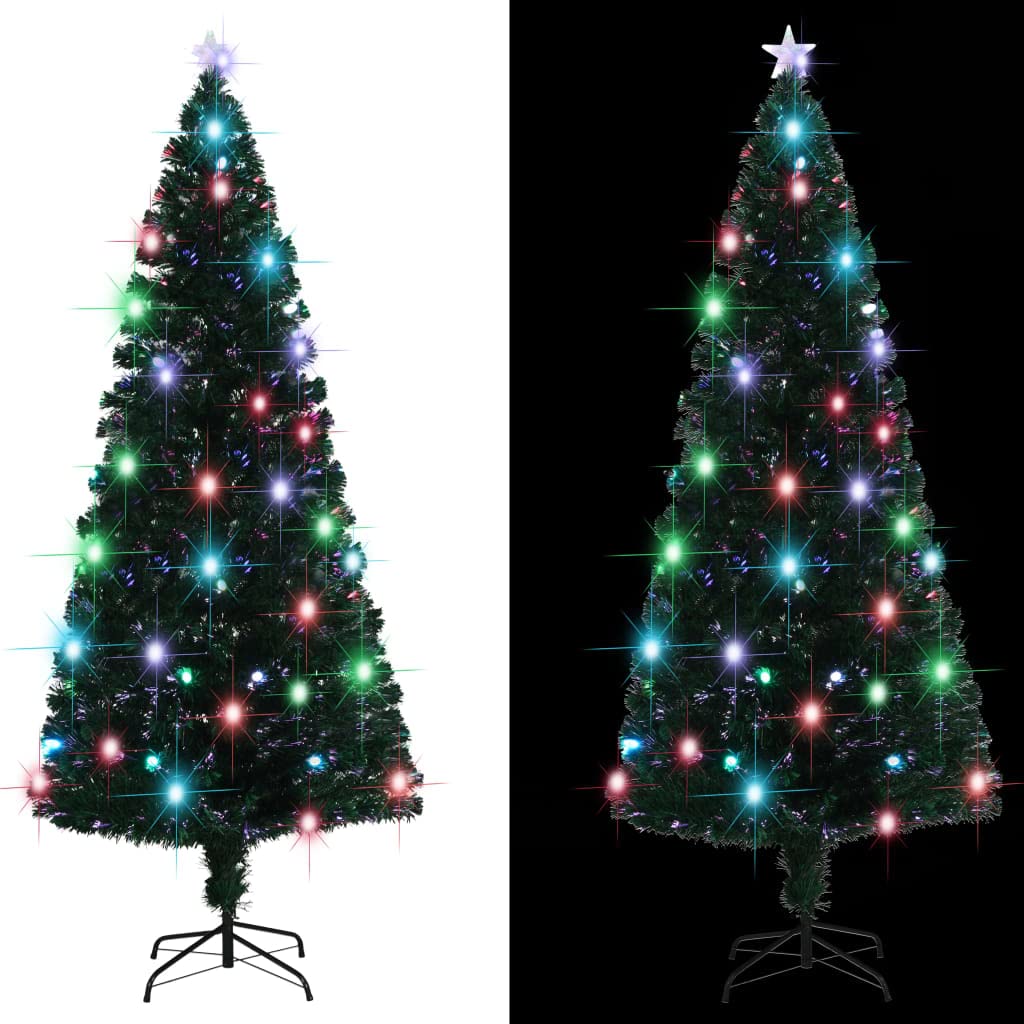 vidaXL 7 ft Green Christmas Tree with Stand -Outdoor and Indoor Decorative Holiday Tree with Fiber Optic and LED Lights.