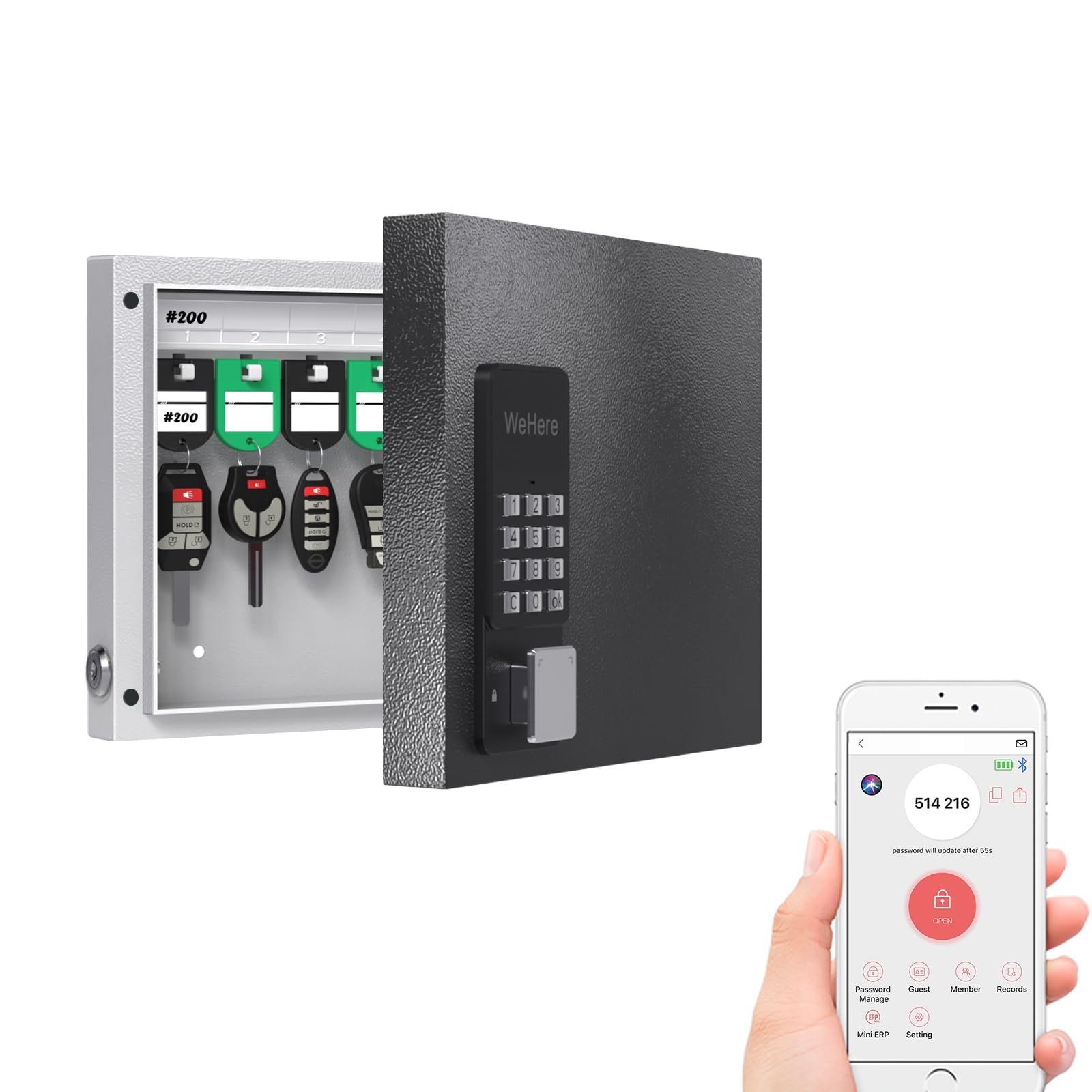 Wehere 96 Key Lock Box Wall Mount(Plus), Smart Security Storage Lockbox, Key Cabinet Use App Bluetooth/Fixed/Dynamic Password/Ot