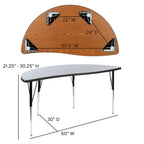 Flash Furniture Emmy 2 Piece 86" Oval Wave Flexible Grey Thermal Laminate Activity Table Set - Standard Height Adjustable Legs