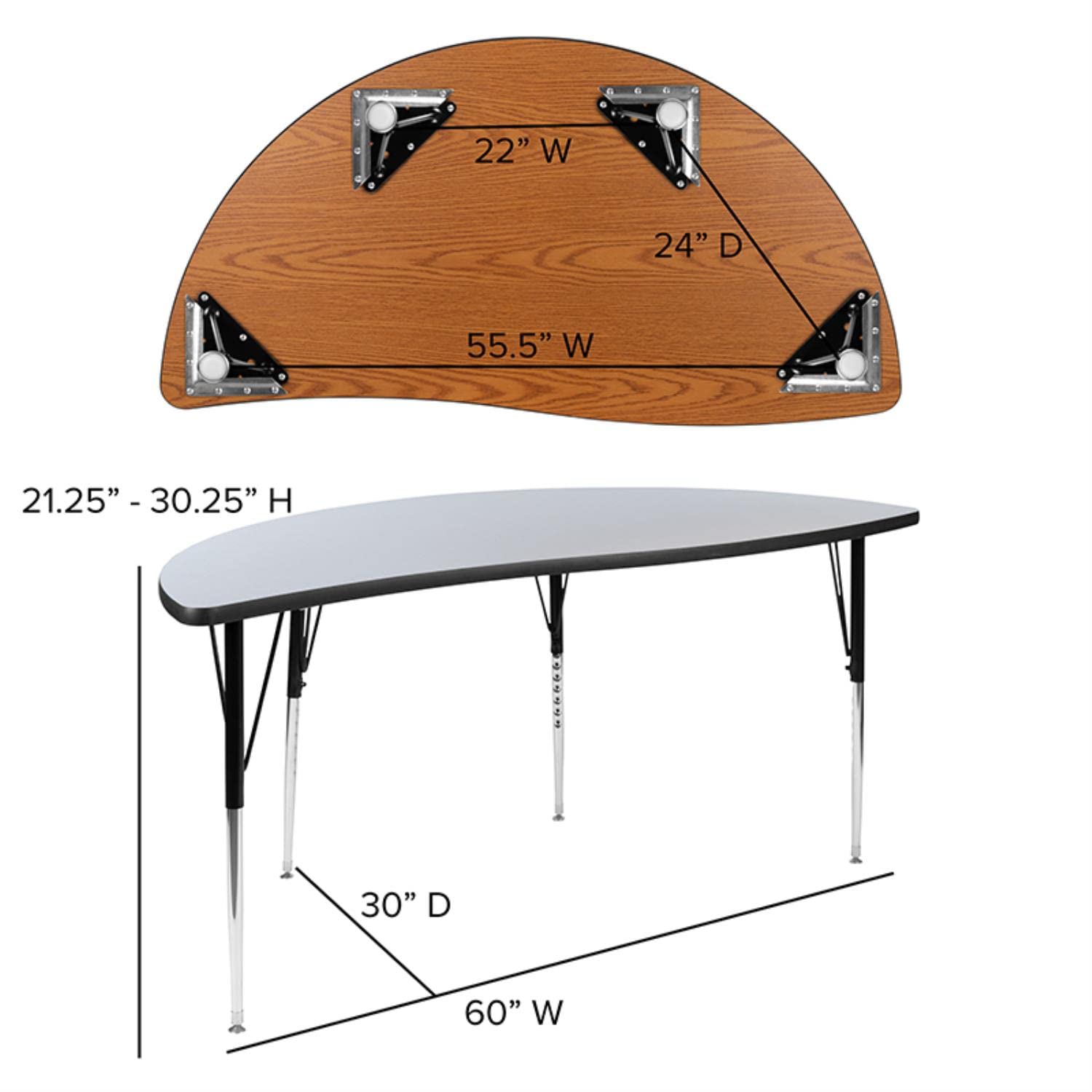 Flash Furniture Emmy 2 Piece 86" Oval Wave Flexible Grey Thermal Laminate Activity Table Set - Standard Height Adjustable Legs