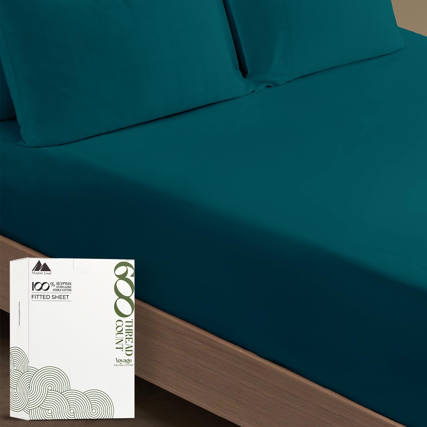 Mayfair Linen 100% Egyptian Cotton Full Size Fitted Sheet Only - 600 Thread Count 16' Deep Pocket Full Size Fitted Sheet, Soft Cooling Sateen Weave No Pop-Off Elastic Bottom Sheet For Adults - Teal