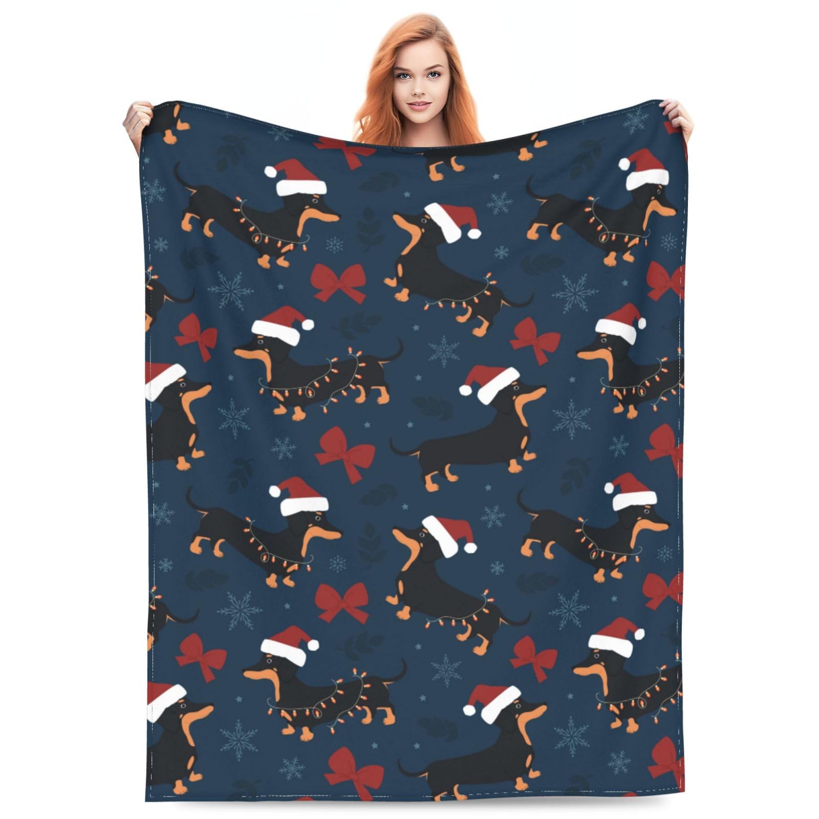 Christmas Dachshund Throw Blanket Soft Cozy Plush Warm Fleece Blanket For Sofa Couch Bed 80'X60'