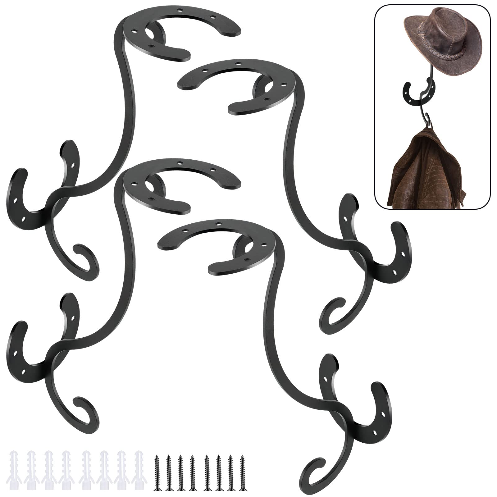 Qunclay Western Cowboy Hat Holder for Wall Decorative Wall Mounted Holder Metal Cowboy Hat Holder Rustic Hat Organizer for Hat C
