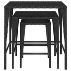 vidaXL Black Poly Rattan Nesting Tables - Weather-Resistant, Easy to Clean, Versatile for Indoor and Outdoor use, with Sturdy Steel Frames