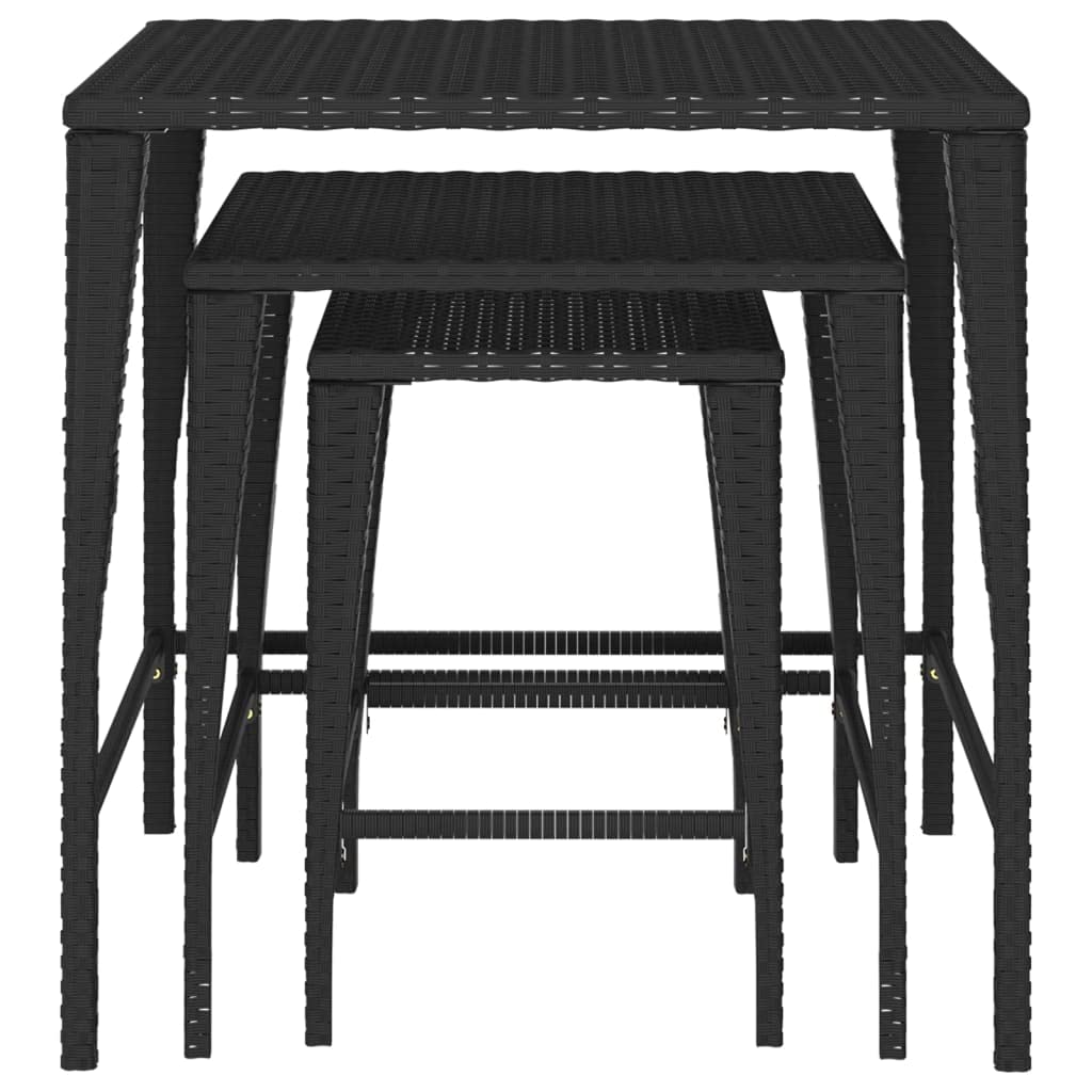 vidaXL Black Poly Rattan Nesting Tables - Weather-Resistant, Easy to Clean, Versatile for Indoor and Outdoor use, with Sturdy Steel Frames