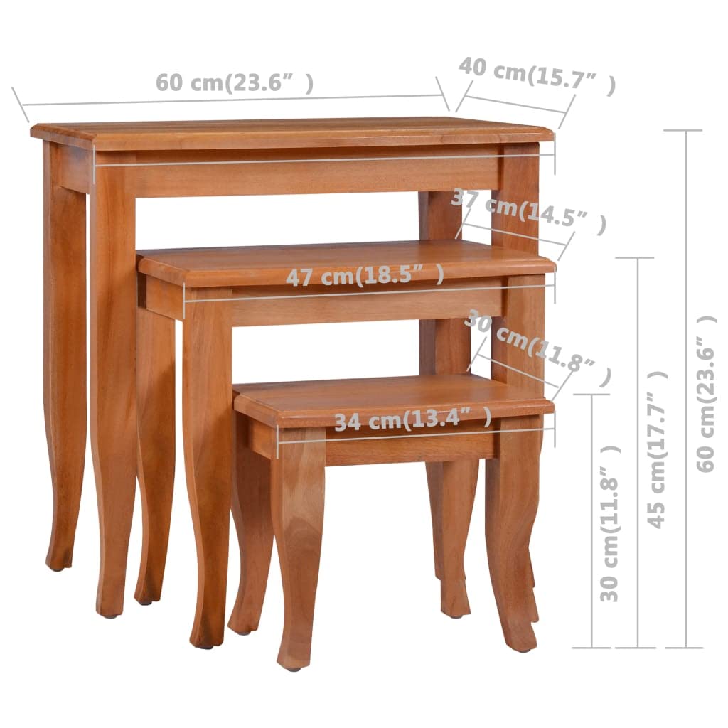 vidaXL 3X Side Tables Side Table Simple Design End Accent Table Nightstand for Living Room Bedroom Office Bathroom Solid Wood Mahogany