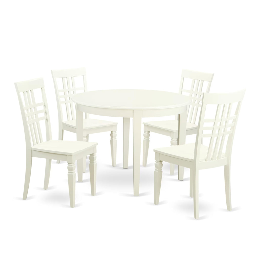 East West Furniture BOLG5-LWH-W 5 Piece Dining Table Set for 4 Includes a Round Kitchen Table and 4 Dinette Chairs, 42x42 Inch, Linen White