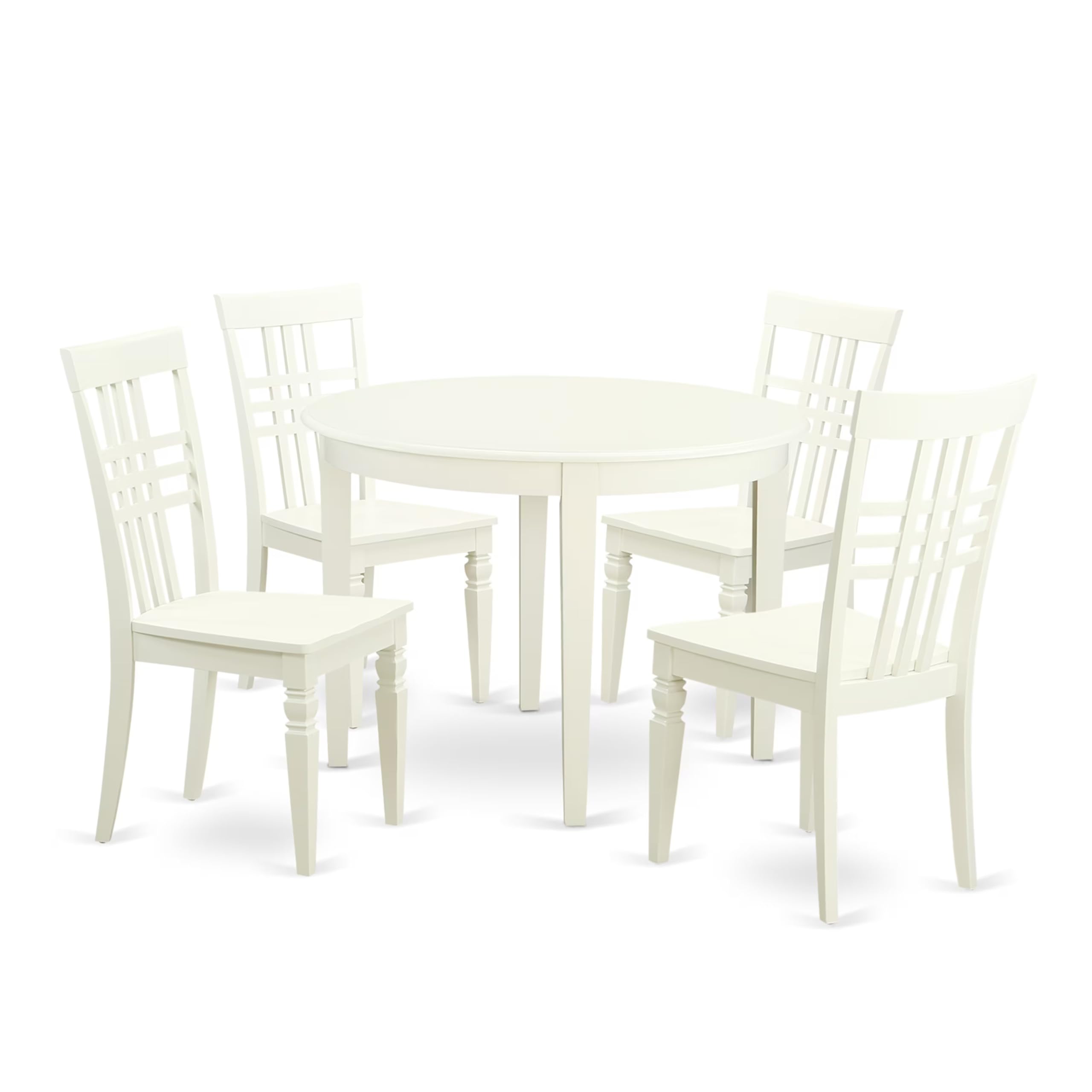 East West Furniture BOLG5-LWH-W 5 Piece Dining Table Set for 4 Includes a Round Kitchen Table and 4 Dinette Chairs, 42x42 Inch, Linen White