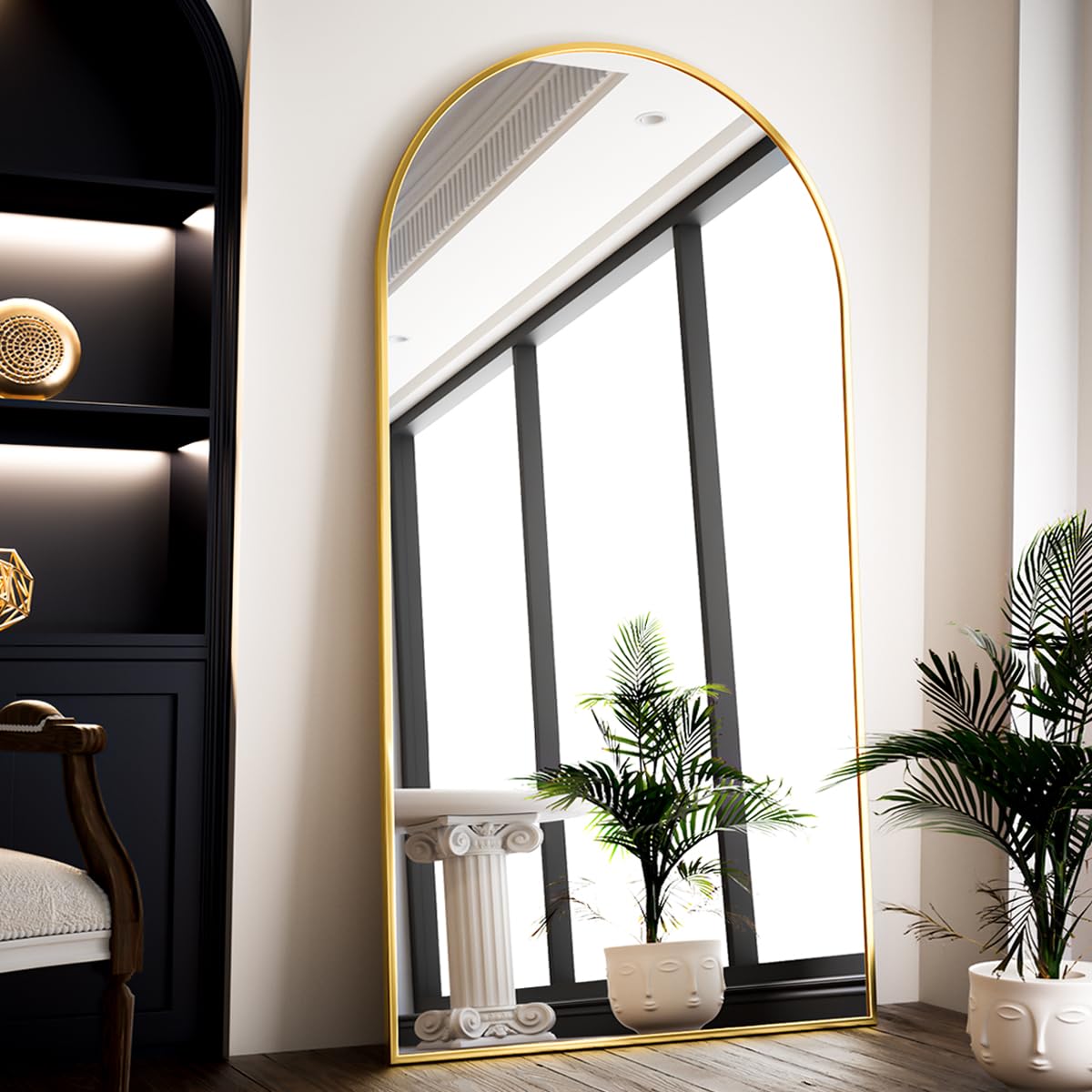 VooBang Oversized Full Length Mirror, 76 x 34 Arch Floor Mirror with Stand, Aluminum Alloy Frame Full Body Mirror for Bedroom Ba