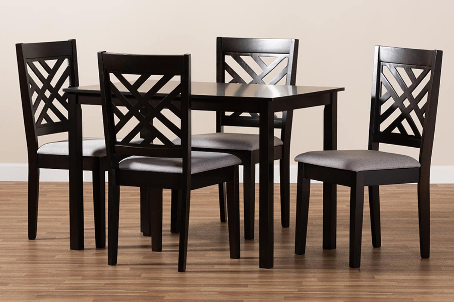 Baxton Studio Caron 5-Piece Wood Dining Set in Gray and Espresso Brown