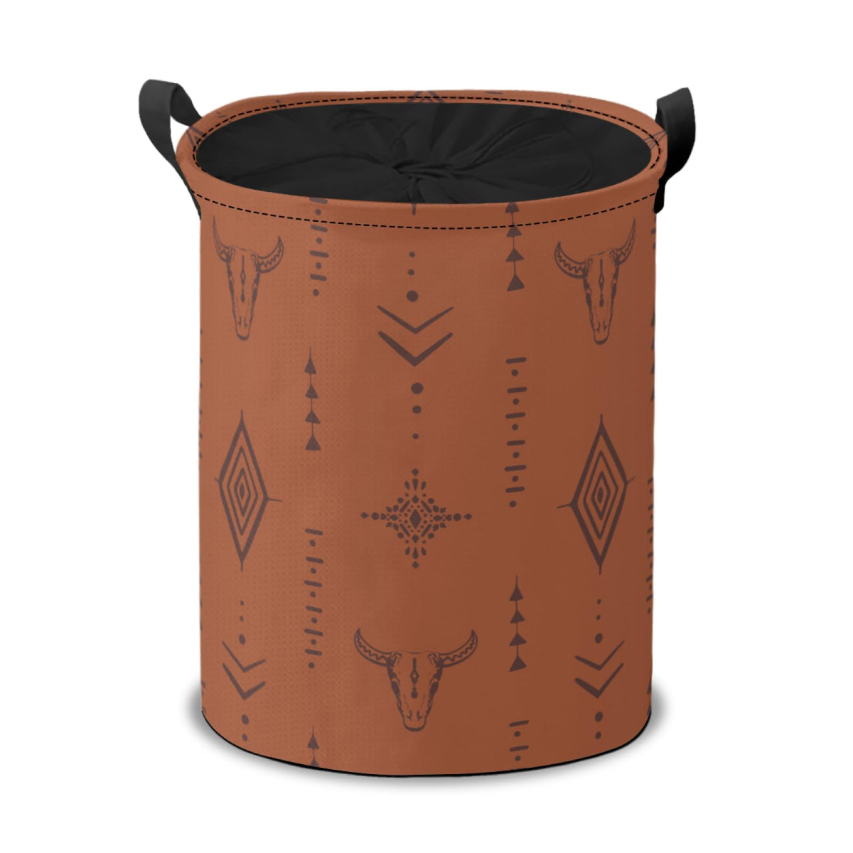 Aztec Skulls Art Laundry Hamper Basket, Western Bull Boho Collapsible Portable Laundry Bag, Storage Bins Toys Storage Gifts Bask