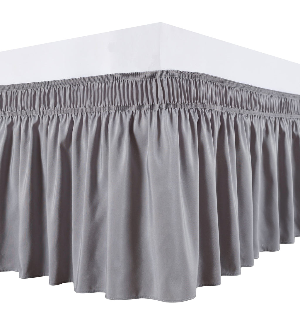 Biscaynebay Wrap Around Bed Skirts For Queen Beds 16' Drop, Silver Grey Adjustable Elastic Dust Ruffles Easy Fit Wrinkle & Fade