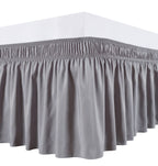 Biscaynebay Wrap Around Bed Skirts For Queen Beds 16' Drop, Silver Grey Adjustable Elastic Dust Ruffles Easy Fit Wrinkle & Fade
