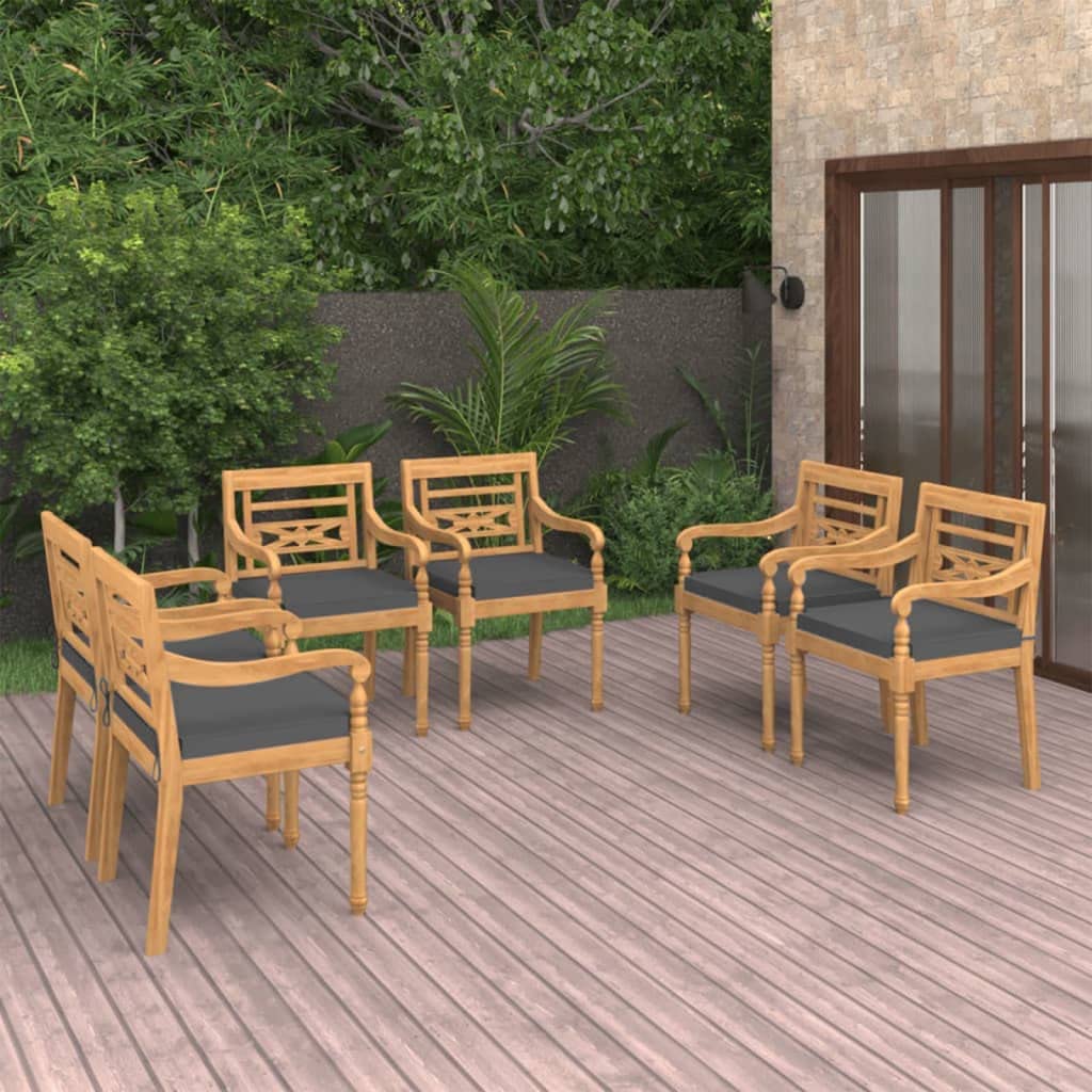 vidaXL Solid Teak Wood Batavia Chairs with Anthracite Cushions