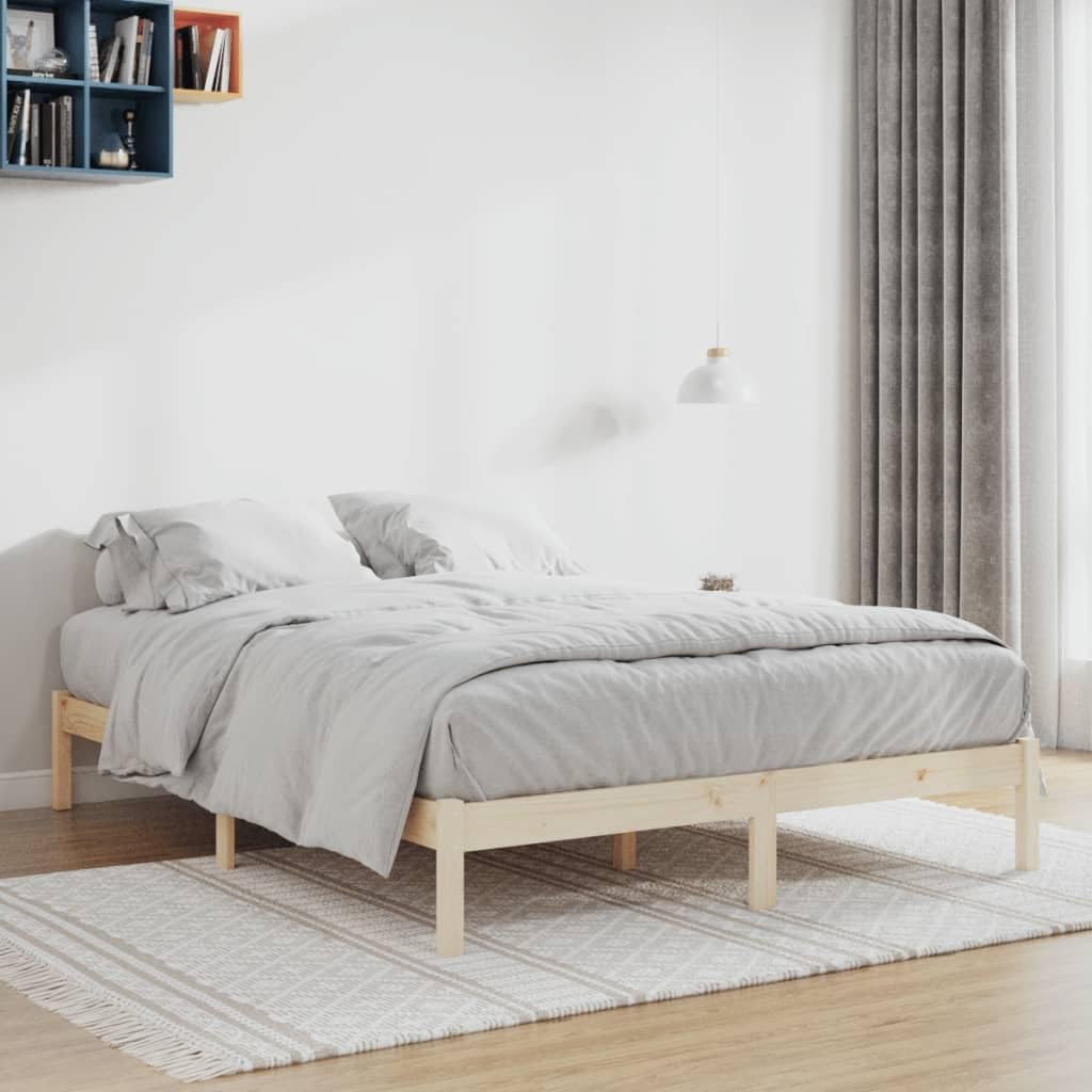 vidaXL King Bed Frame | Sturdy Solid Pinewood | Rustic Aesthetic | Practical Slats for Optimal Support | Easy Assembly | Brown | Dimensions - 76&quot;x79.9&quot;