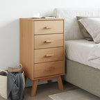 vidaXL Olden Brown Solid Pine Wood Bedside Cabinet - 4-Drawer Nightstand with Wooden Feet, Wax Finish, Scandinavian Bedroom Storage